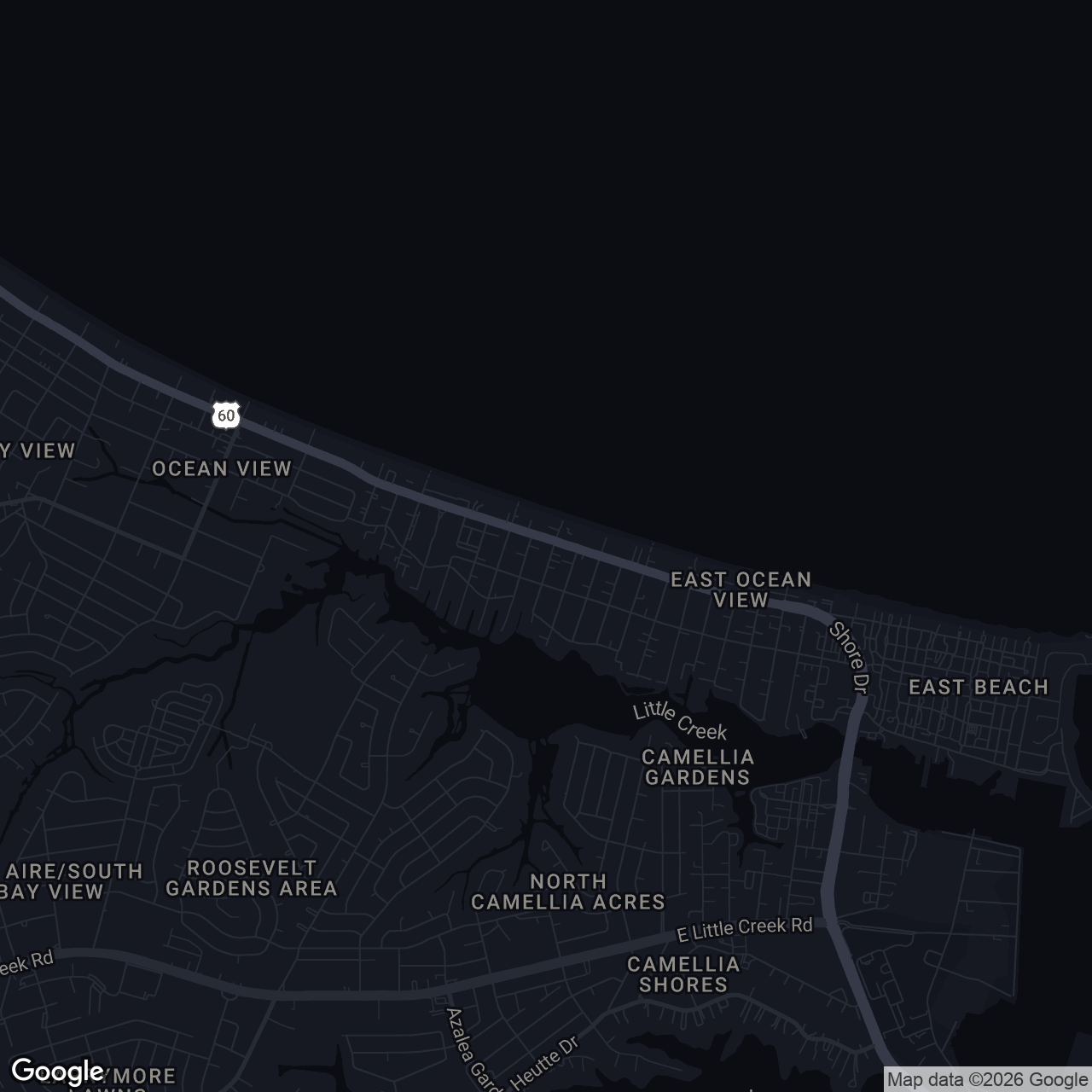 Map showing 2815 E Ocean View Ave